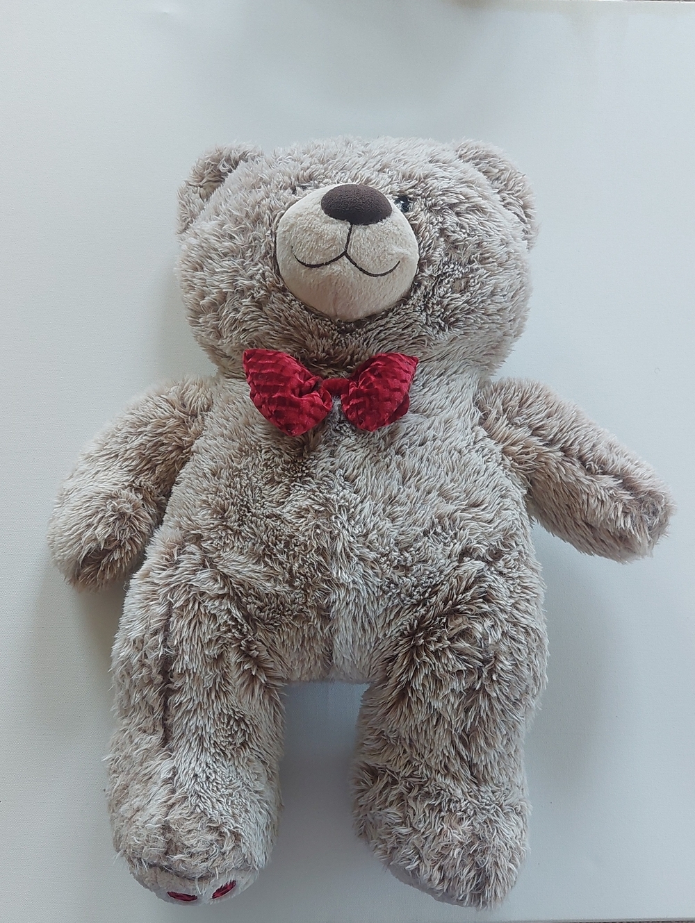 Plush Light Brown Teddy Bear with Red Bow Tie - Soft Kids Stuffed Animal